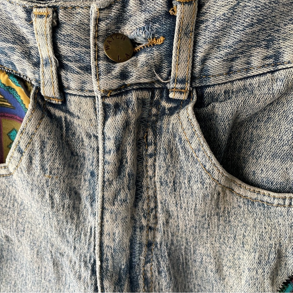 Watch LA | Vintage 80s 90s Curvy Acid-Washed Patchwork Cut-Out Skinny Jeans - Picture 10 of 17